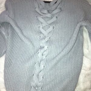 Aqua blue sweater with cute back detail